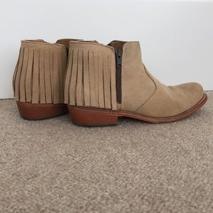 Suede tan boots. Worn once. No damaging marks.